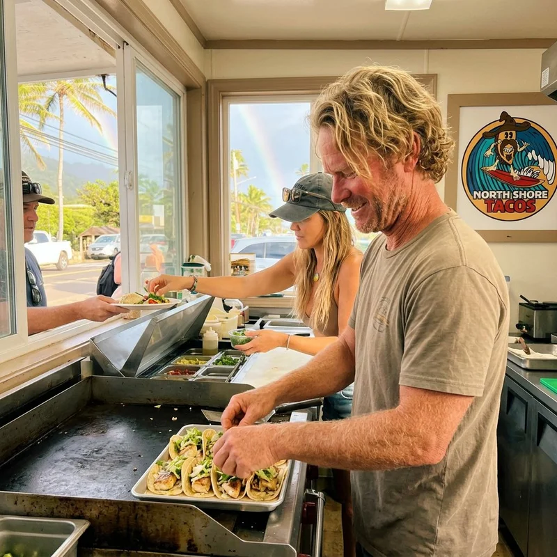 Joey Fullmer, founder of North Shore Tacos, cooking in the kitchen
