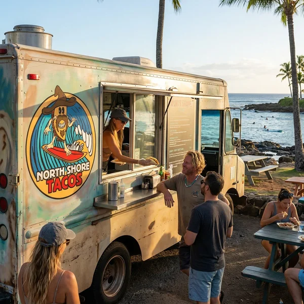 Food truck at Shark's Cove with ocean view
